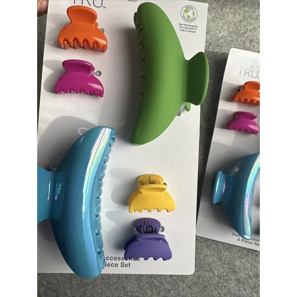New Time And Tru Hair Claw Clip Lot of 2 Sets Colorful Retro Artsy Teacher Lg Sm